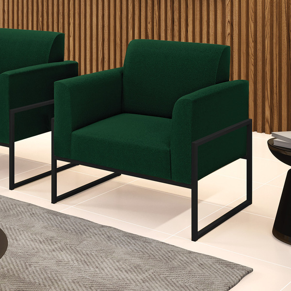 Poltrona Sala Estar Industrial Alta Preto Marisa Bouclê D03 -