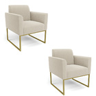 Poltrona Sala Estar Industrial Dourado Kit 2 Marisa Bouclê Be