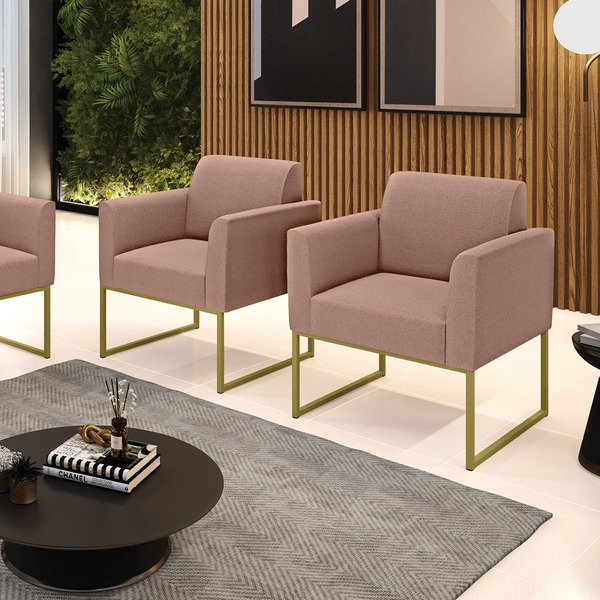 Poltrona Sala Estar Industrial Dourado Kit 2 Marisa Bouclê D0