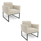 Poltrona Sala Estar Industrial Preto Kit 2 Marisa Bouclê Bege