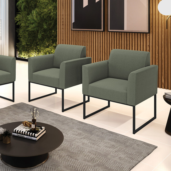 Poltrona Sala Estar Industrial Preto Kit 2 Marisa Bouclê Pist