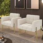 Poltrona Sala Estar Pé Ferro Dourado Kit 2 Elisa Bouclê Bege