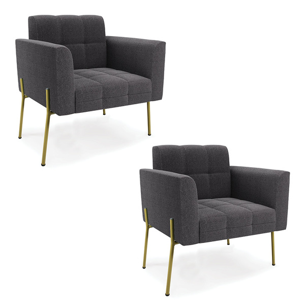 Poltrona Sala Estar Pé Ferro Dourado Kit 2 Elisa Bouclê D03 -