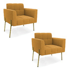 Poltrona Sala Estar Pé Ferro Dourado Kit 2 Elisa Bouclê D03 -