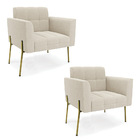 Poltrona Sala Estar Pé Ferro Dourado Kit 2 Elisa Bouclê D03 -