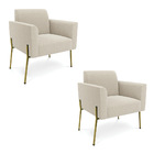 Poltrona Sala Estar Pé Ferro Dourado Kit 2 Marisa Bouclê Bege