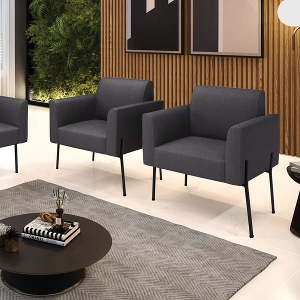Poltrona Sala Estar Pé Ferro Preto Kit 2 Marisa Bouclê D03 -