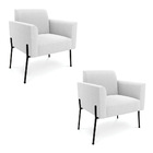 Poltrona Sala Estar Pé Ferro Preto Kit 2 Marisa Bouclê Off Wh