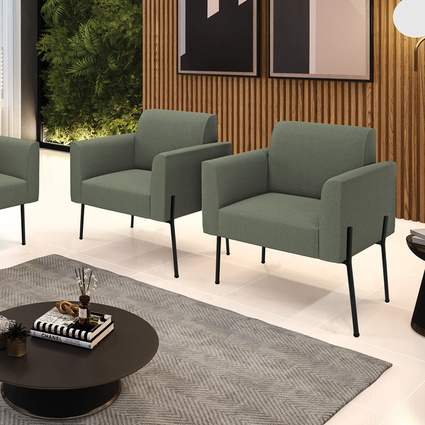 Poltrona Sala Estar Pé Ferro Preto Kit 2 Marisa Bouclê Pistac