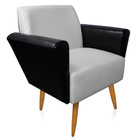 Poltrona Sala Estar Pé Palito Castanho Dora Sint Pu Preto/lin