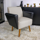 Poltrona Sala Estar Pé Palito Castanho Dora Sint Pu Preto/lin