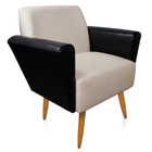 Poltrona Sala Estar Pé Palito Castanho Dora Sint Pu Preto/lin