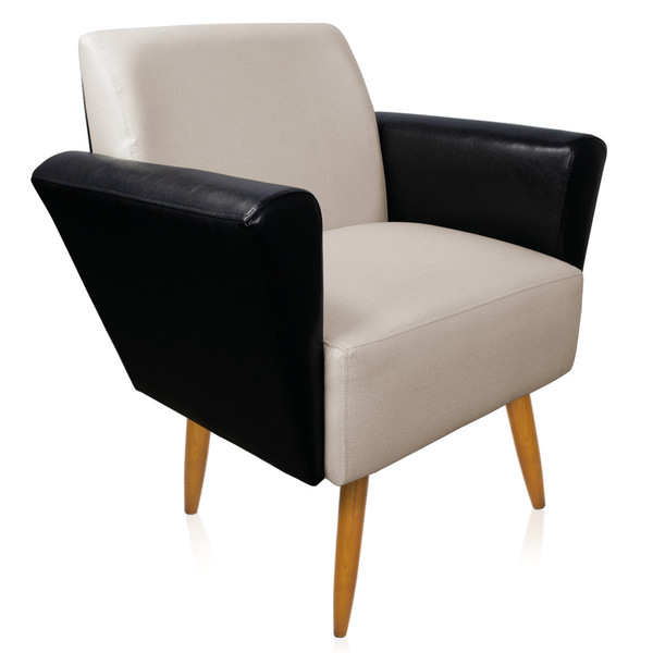 Poltrona Sala Estar Pé Palito Castanho Dora Sint Pu Preto/lin