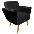 Poltrona Sala Estar Pé Palito Castanho Dora Sint Pu Preto/lin