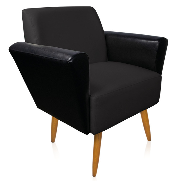 Poltrona Sala Estar Pé Palito Castanho Dora Sint Pu Preto/lin