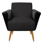 Poltrona Sala Estar Pé Palito Castanho Dora Sint Pu Preto/lin