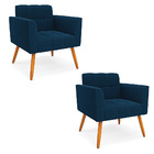 Poltrona Sala Estar Pé Palito Castanho Kit 2 Elisa Bouclê Azu