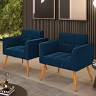 Poltrona Sala Estar Pé Palito Castanho Kit 2 Elisa Bouclê Azu