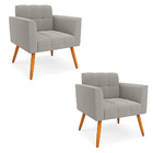 Poltrona Sala Estar Pé Palito Castanho Kit 2 Elisa Bouclê Cin