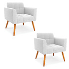 Poltrona Sala Estar Pé Palito Castanho Kit 2 Elisa Bouclê D03