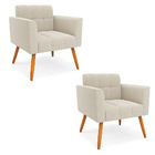 Poltrona Sala Estar Pé Palito Castanho Kit 2 Elisa Bouclê D03