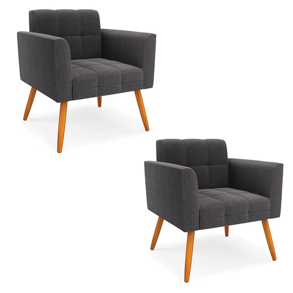 Poltrona Sala Estar Pé Palito Castanho Kit 2 Elisa Bouclê Gra