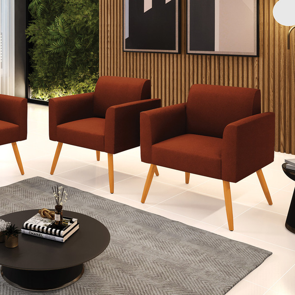 Poltrona Sala Estar Pé Palito Castanho Kit 2 Marisa Bouclê -