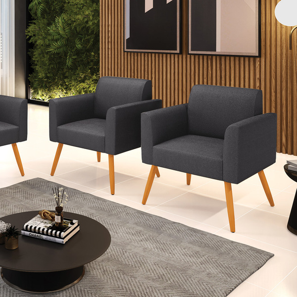 Poltrona Sala Estar Pé Palito Castanho Kit 2 Marisa Bouclê -