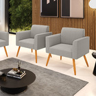 Poltrona Sala Estar Pé Palito Castanho Kit 2 Marisa Bouclê -