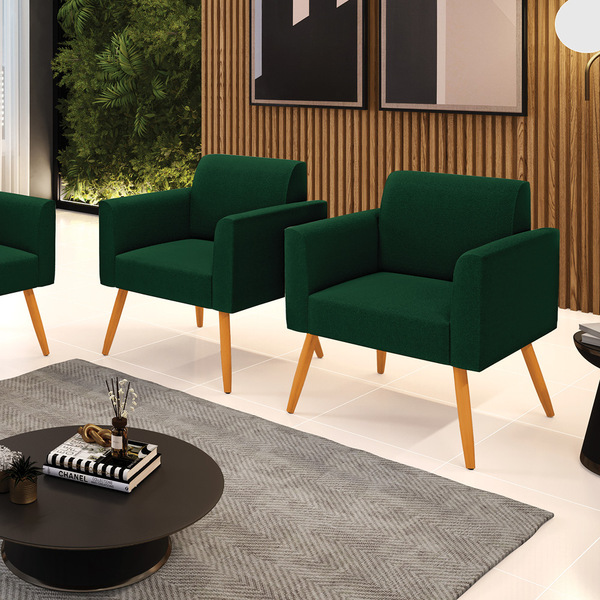 Poltrona Sala Estar Pé Palito Castanho Kit 2 Marisa Bouclê -