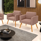 Poltrona Sala Estar Pé Palito Castanho Kit 2 Marisa Bouclê -