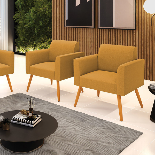 Poltrona Sala Estar Pé Palito Castanho Kit 2 Marisa Bouclê Mo