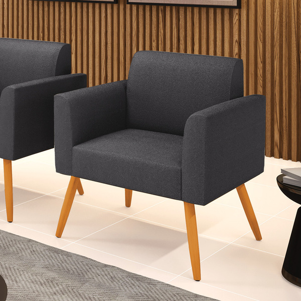 Poltrona Sala Estar Pé Palito Castanho Marisa Bouclê Grafite