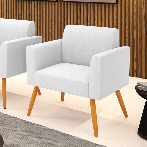 Poltrona Sala Estar Pé Palito Castanho Marisa Bouclê Off Whit