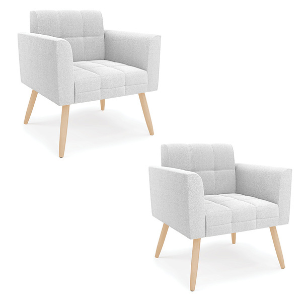 Poltrona Sala Estar Pé Palito Natural Kit 2 Elisa Bouclê D03