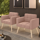 Poltrona Sala Estar Pé Palito Natural Kit 2 Elisa Bouclê D03