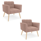 Poltrona Sala Estar Pé Palito Natural Kit 2 Elisa Bouclê D03