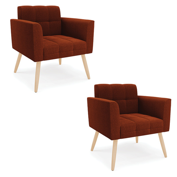 Poltrona Sala Estar Pé Palito Natural Kit 2 Elisa Bouclê D03