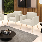 Poltrona Sala Estar Pé Palito Natural Kit 2 Marisa Bouclê Bege