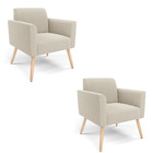 Poltrona Sala Estar Pé Palito Natural Kit 2 Marisa Bouclê Bege