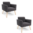 Poltrona Sala Estar Pé Palito Natural Kit 2 Marisa Bouclê Gra