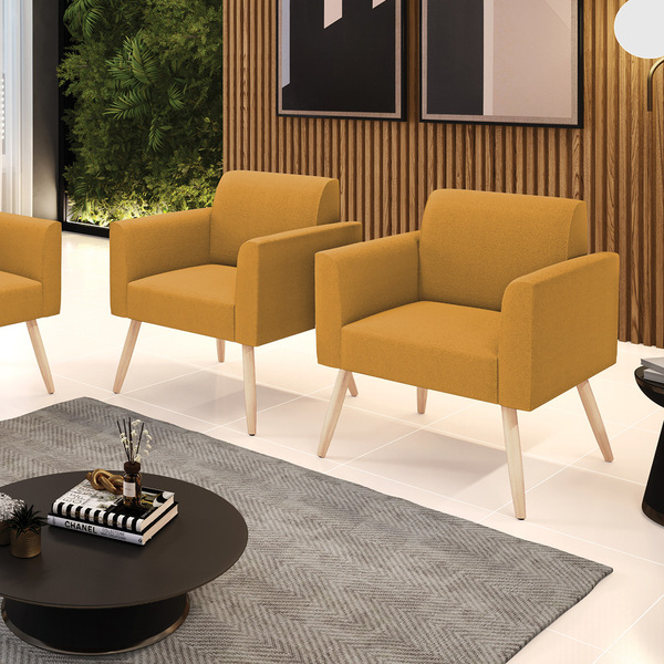 Poltrona Sala Estar Pé Palito Natural Kit 2 Marisa Bouclê Mos