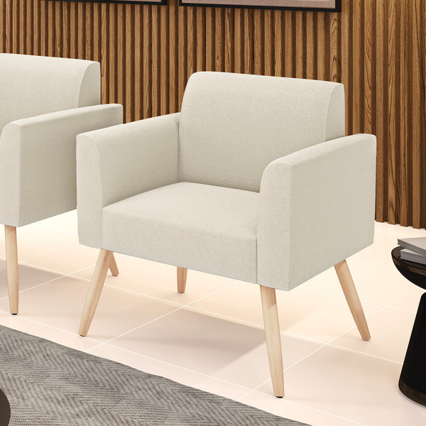 Poltrona Sala Estar Pé Palito Natural Marisa Bouclê Bege