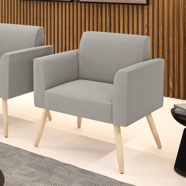 Poltrona Sala Estar Pé Palito Natural Marisa Bouclê - Cinza