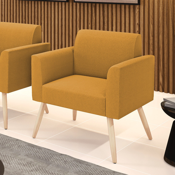 Poltrona Sala Estar Pé Palito Natural Marisa Bouclê - Mostarda
