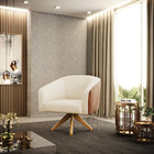 Poltrona Sala Giratória Madeira Stella Sintético Pu Nozes/lin