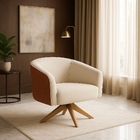 Poltrona Sala Giratória Madeira Stella Sintético Pu Nozes/lin