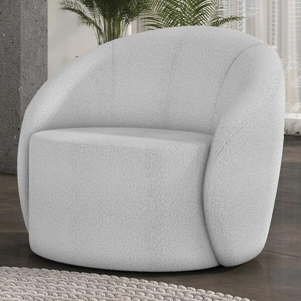 Poltrona Sala Giratória Redonda 91cm Steve Boucle Cinza I01
