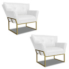 Poltrona Sala Industrial Dourado Kit 2 Anitta Sintético Pu Br