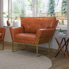 Poltrona Sala Industrial Dourado Kit 2 Anitta Sintético Pu D0